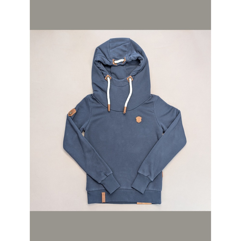 Naketano Hoodie Womens Small Blue Funnel Neck Rope Drawstring Sweatshirt